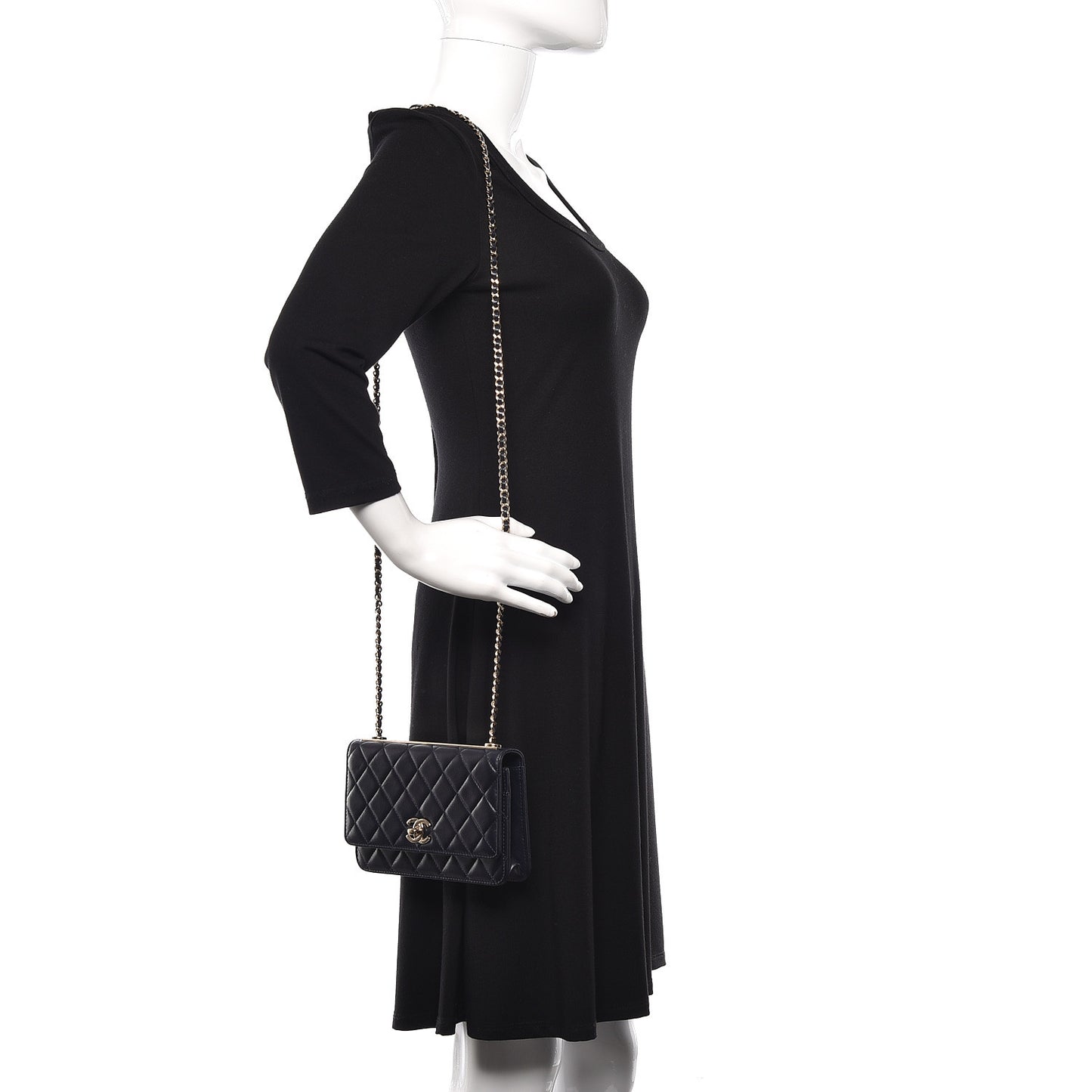 Lambskin Quilted Trendy CC Wallet On Chain WOC Navy