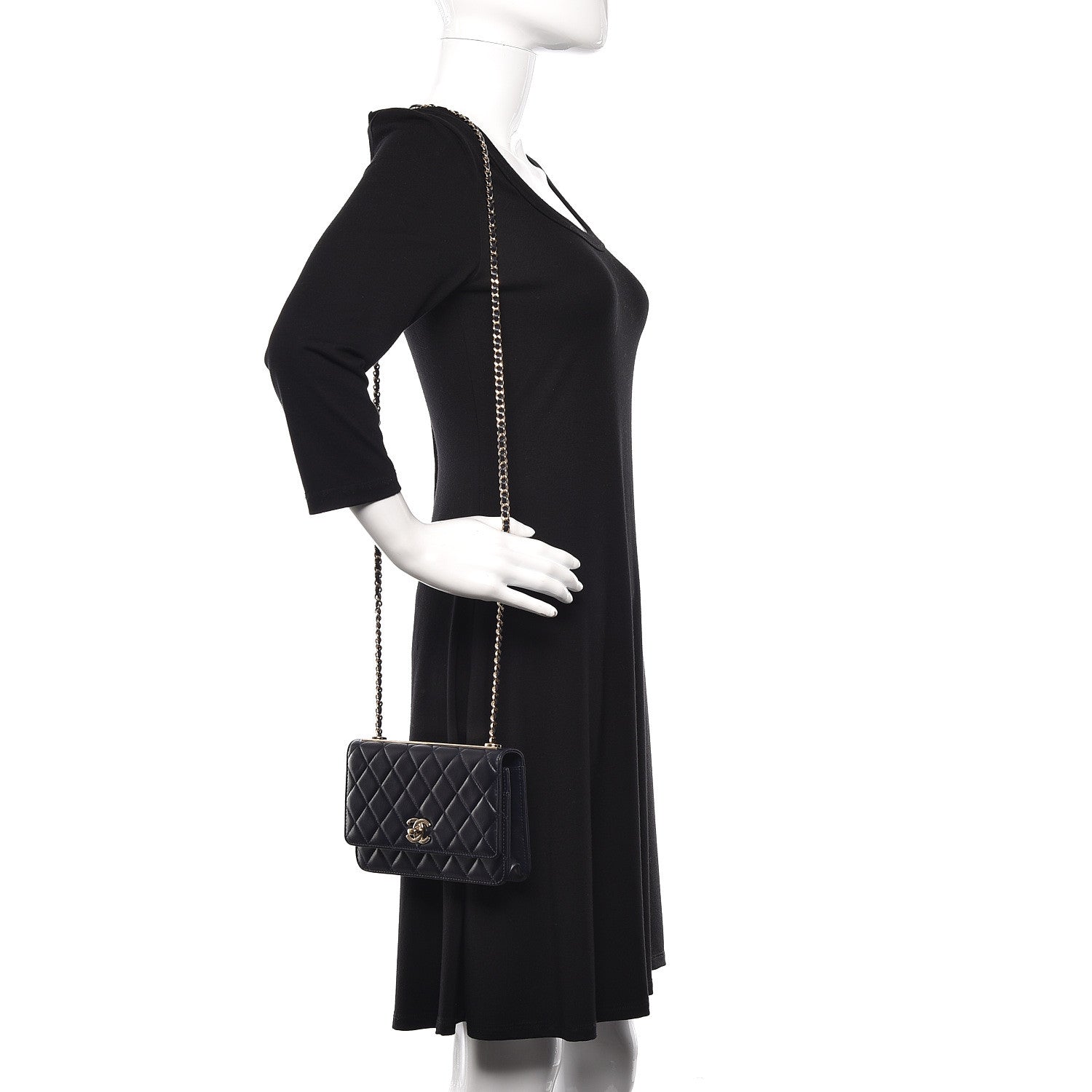 Chanel Lambskin Quilted Trendy CC Wallet On Chain WOC Navy 1 of 12