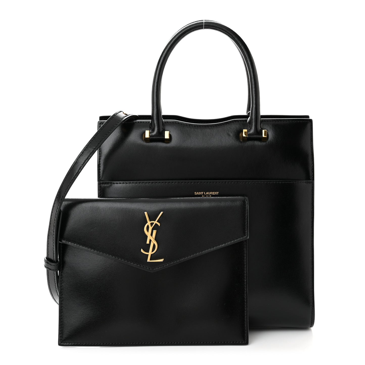 SAINT LAURENT Shiny Calfskin Small Uptown Tote Black