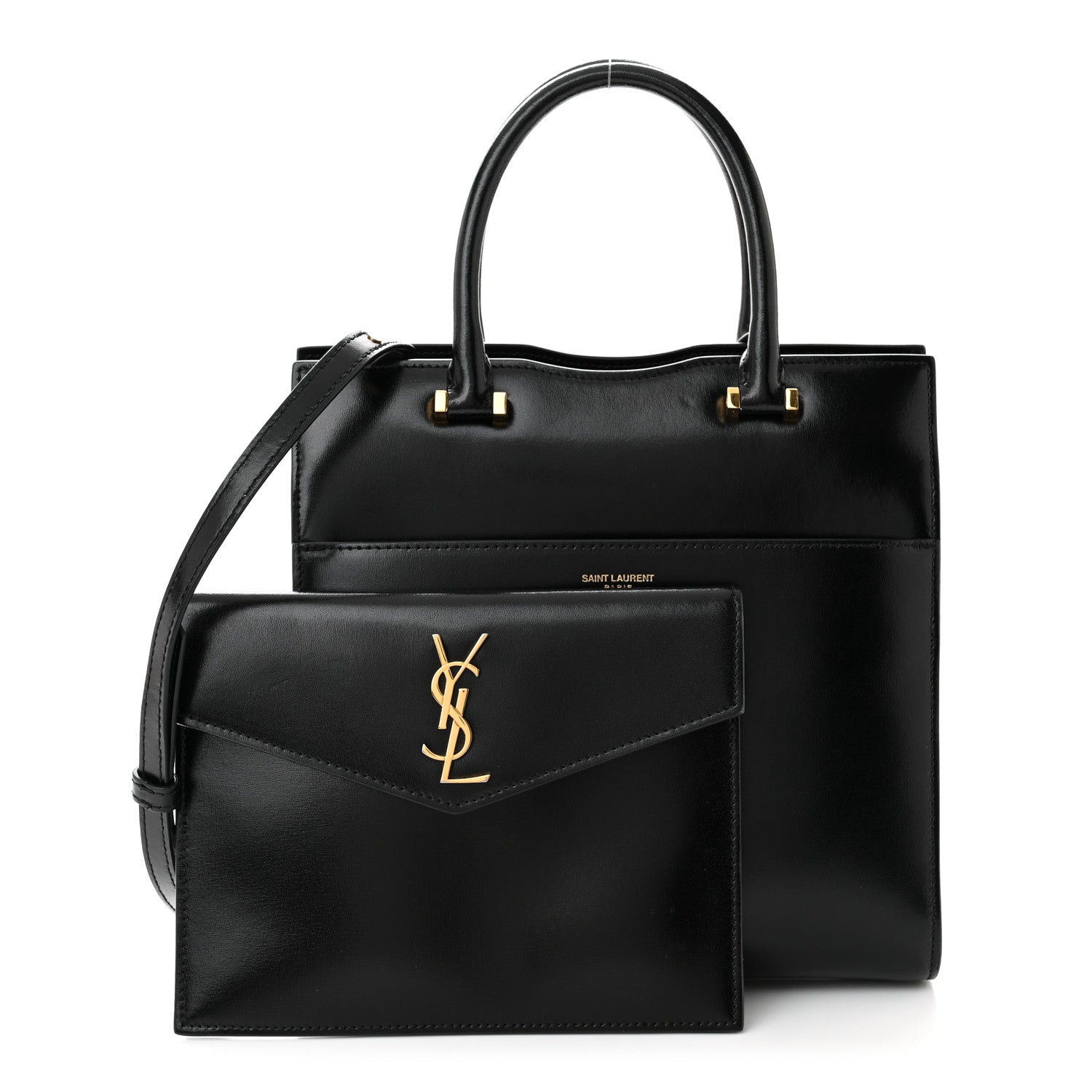 Saint Laurent SAINT LAURENT Shiny Calfskin Small Uptown Tote Black 1 of 10