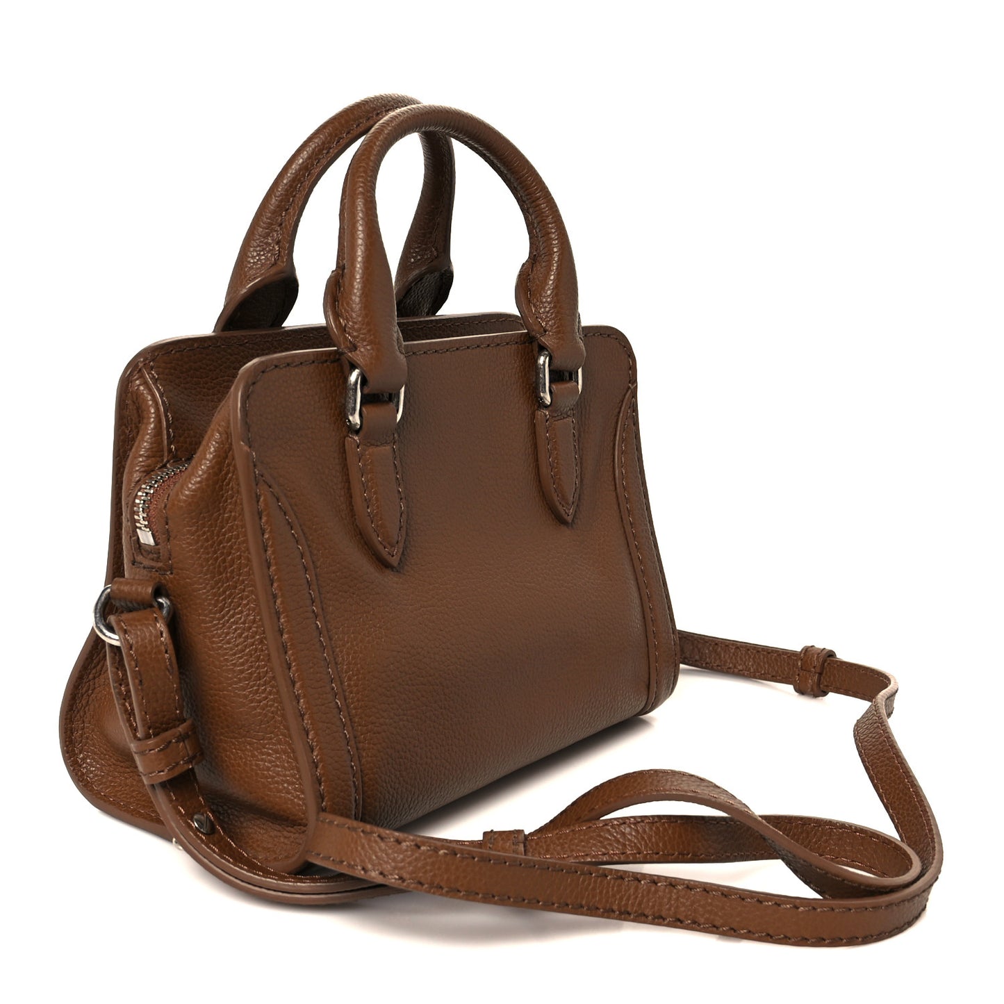 Pebbled Calfskin Mini Skull Padlock Zip Around Tote Brown
