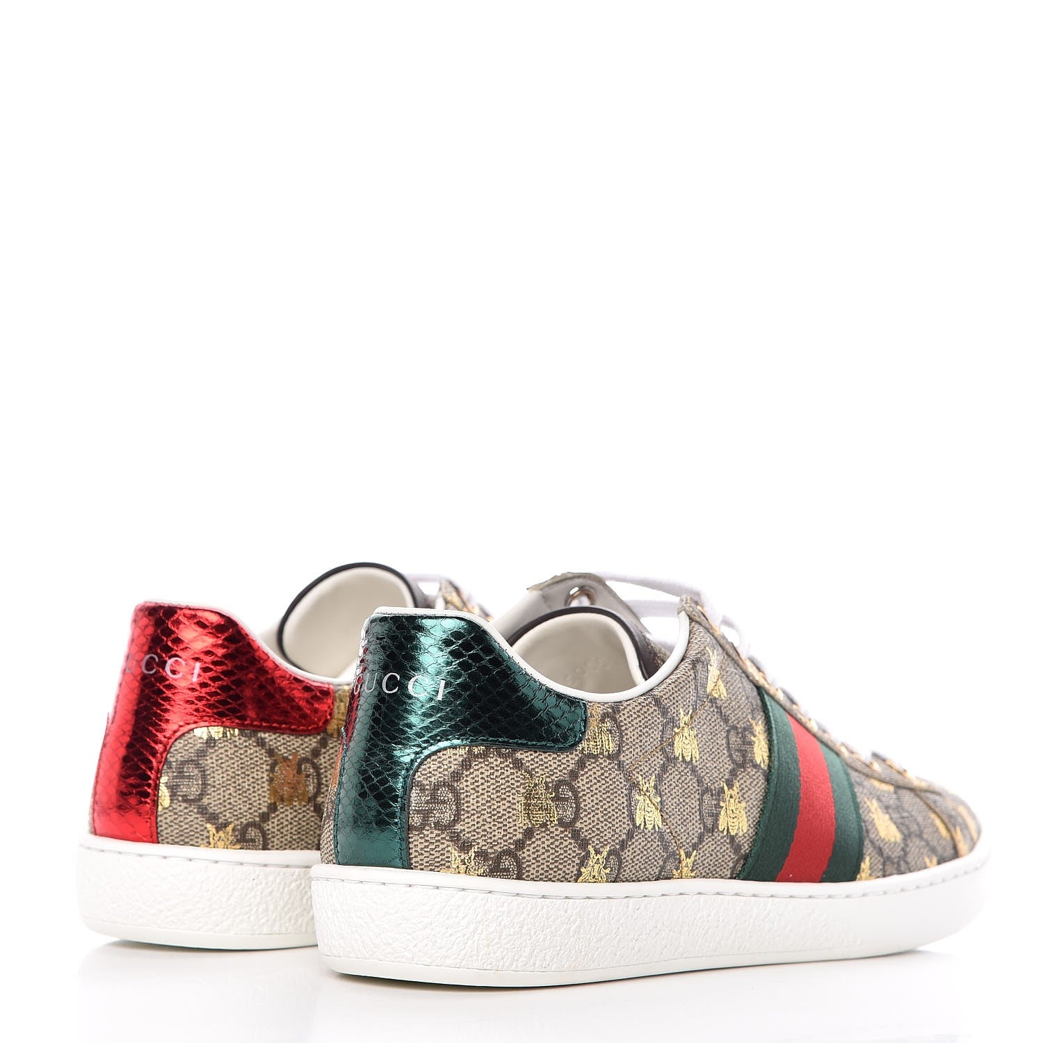 Gucci GG Supreme Monogram Bees Ayers Web Womens Ace Sneakers 36.5 Beige Oro Green Red 4 of 9