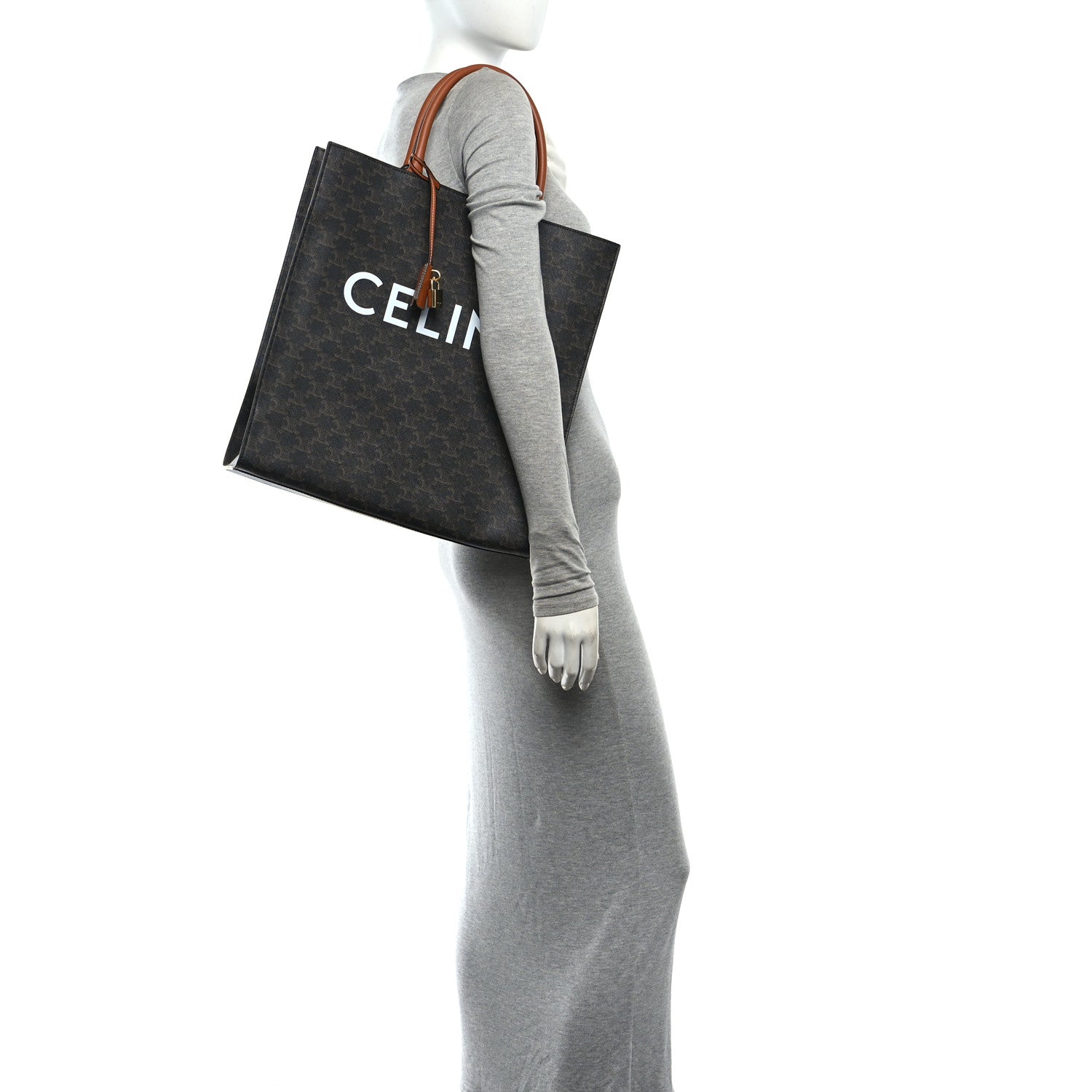 Celine Triomphe Canvas Calfskin Large Vertical Cabas Tan 2 of 9