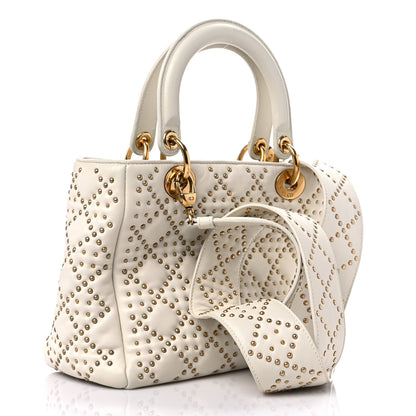 Christian Dior Calfskin Cannage Studded Medium Supple Lady Dior White 3 of 15