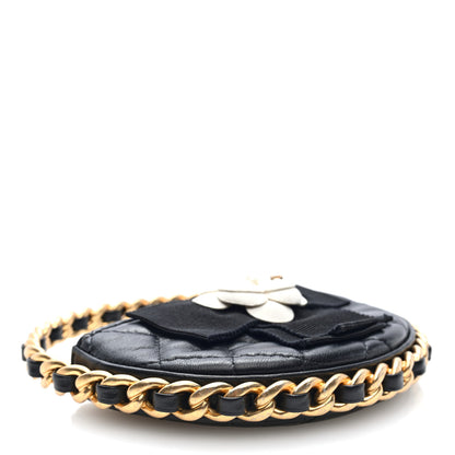 Chanel Lambskin Quilted Round Camellia Mini Clutch Black 4 of 8