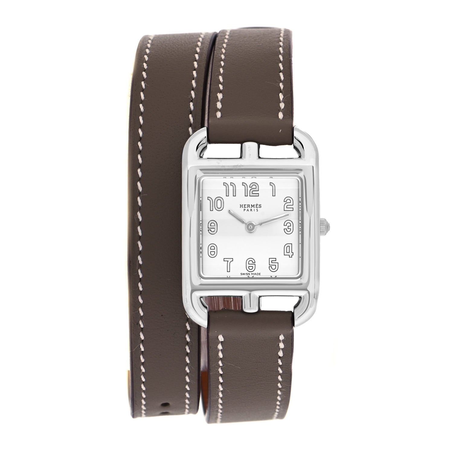 Hermes Stainless Steel Swift 23mm Cape Cod Double Tour Quartz Watch Etoupe 1 of 5