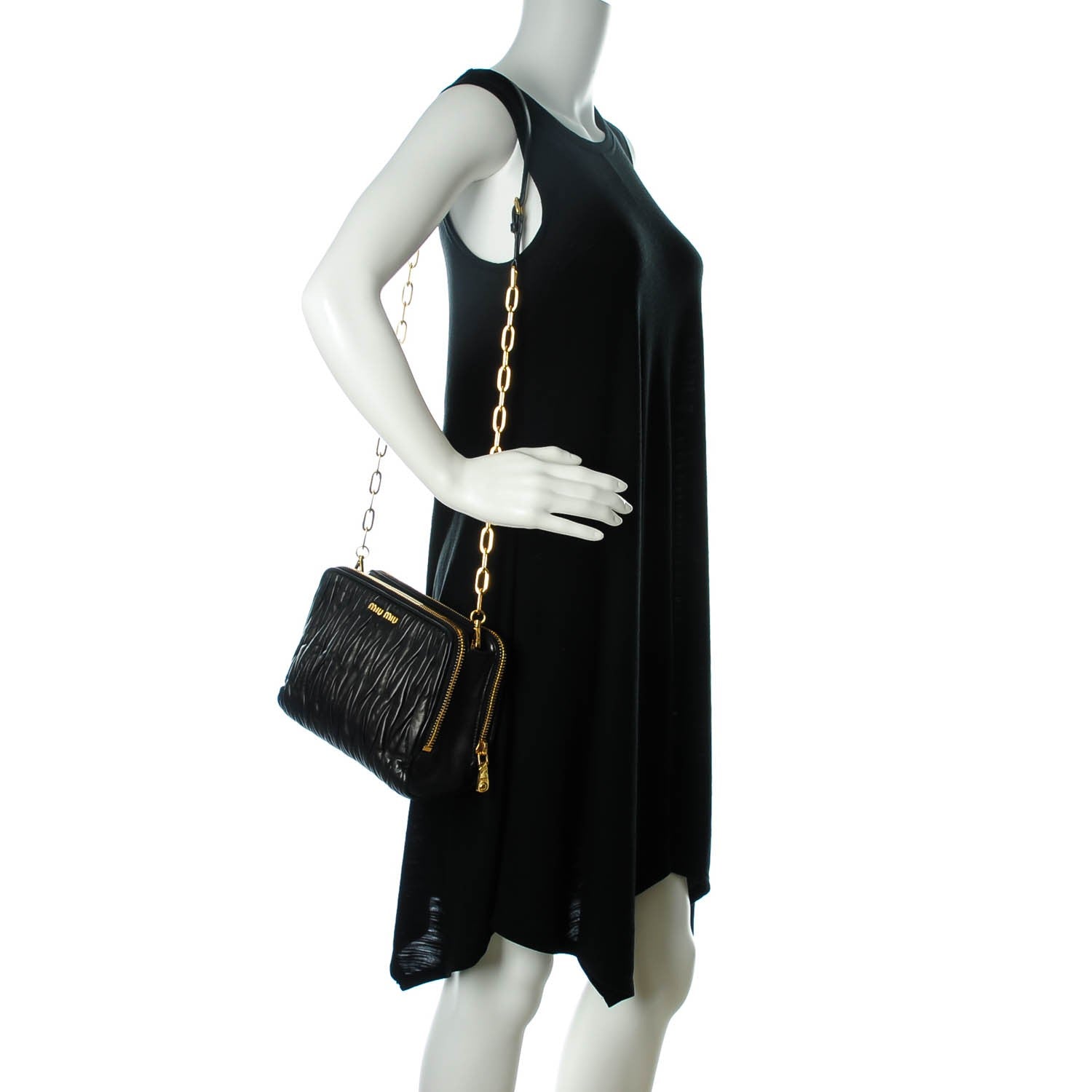 Miu Miu Nappa Matelasse Double Zip Chain Shoulder Bag Nero Black 2 of 6