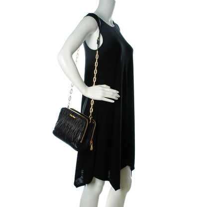 Miu Miu Nappa Matelasse Double Zip Chain Shoulder Bag Nero Black 2 of 6