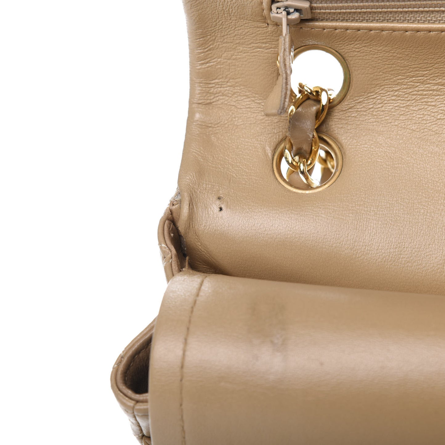 Lambskin Quilted Small Double Flap Beige