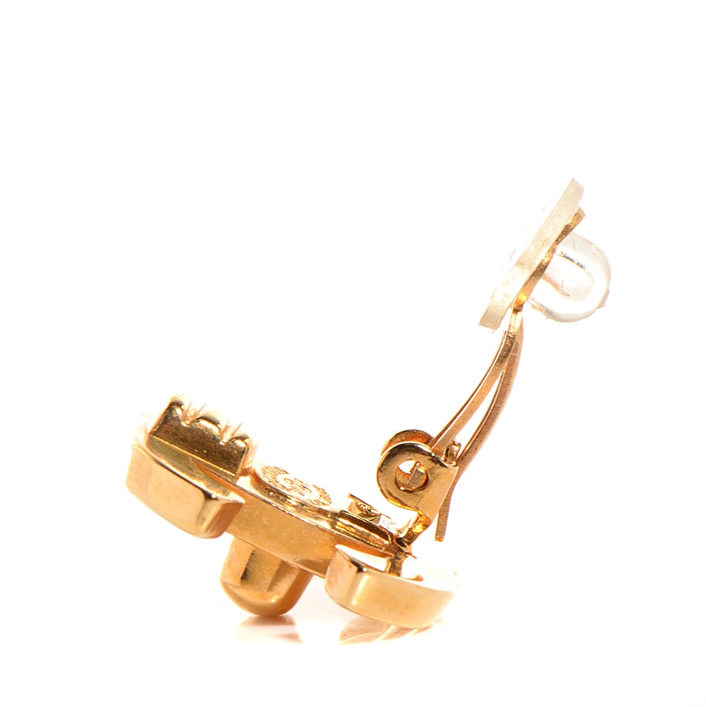 Metal CC Turnlock Clip On Earrings Gold
