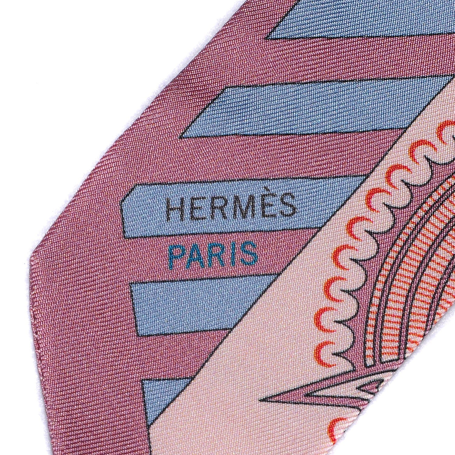 Hermes Silk Geometrie Cretoise Silk Twilly Vieux Rose Framboise Bleu 3 of 5