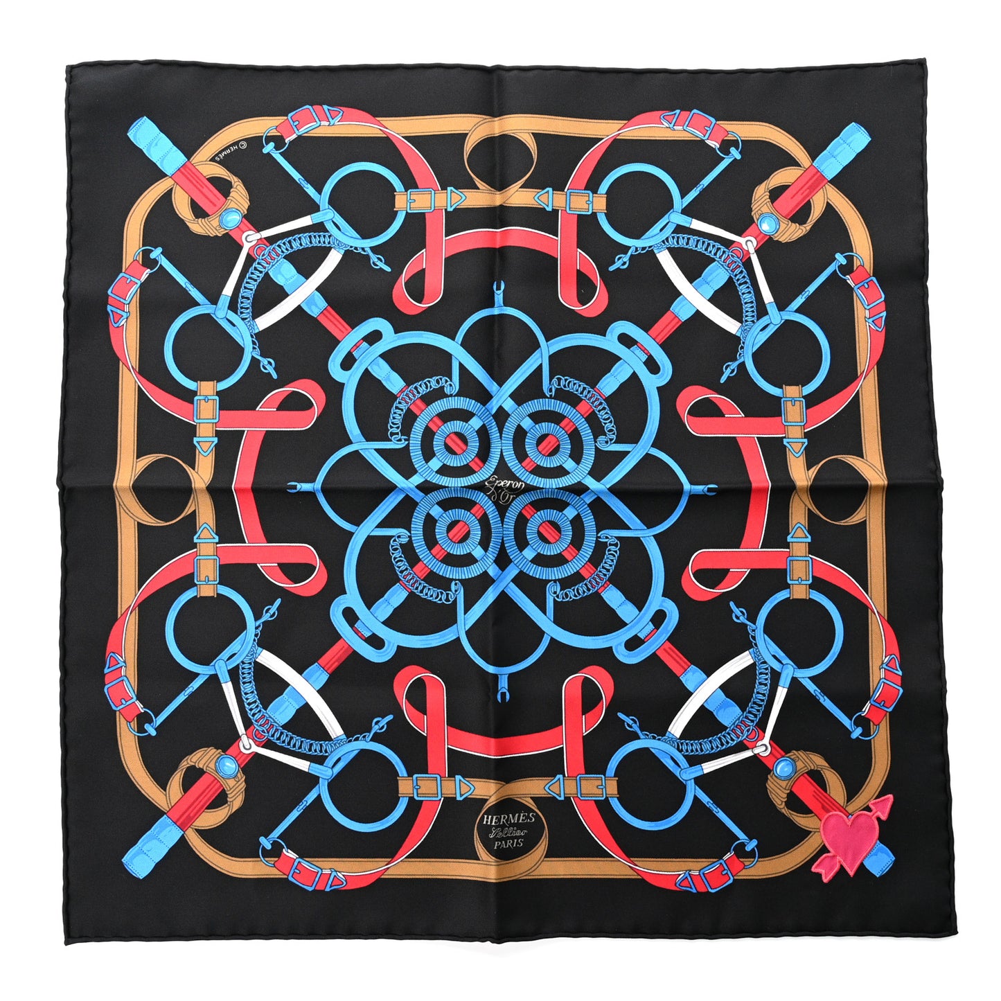 Silk Eperon D'Or Pocket Square Scarf Black Bleu Vif Rouge
