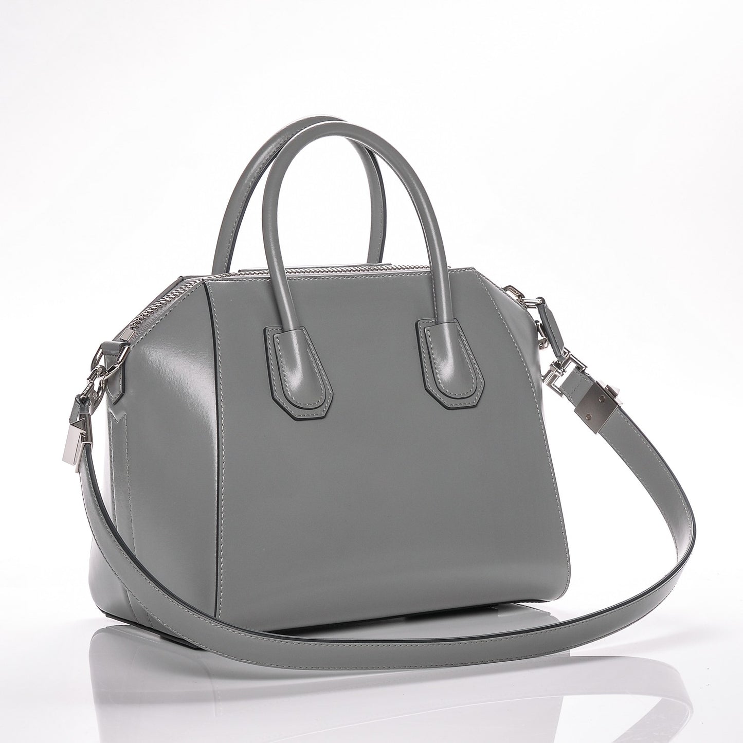 Shiny Lord Calfskin Small Antigona Pearl Grey