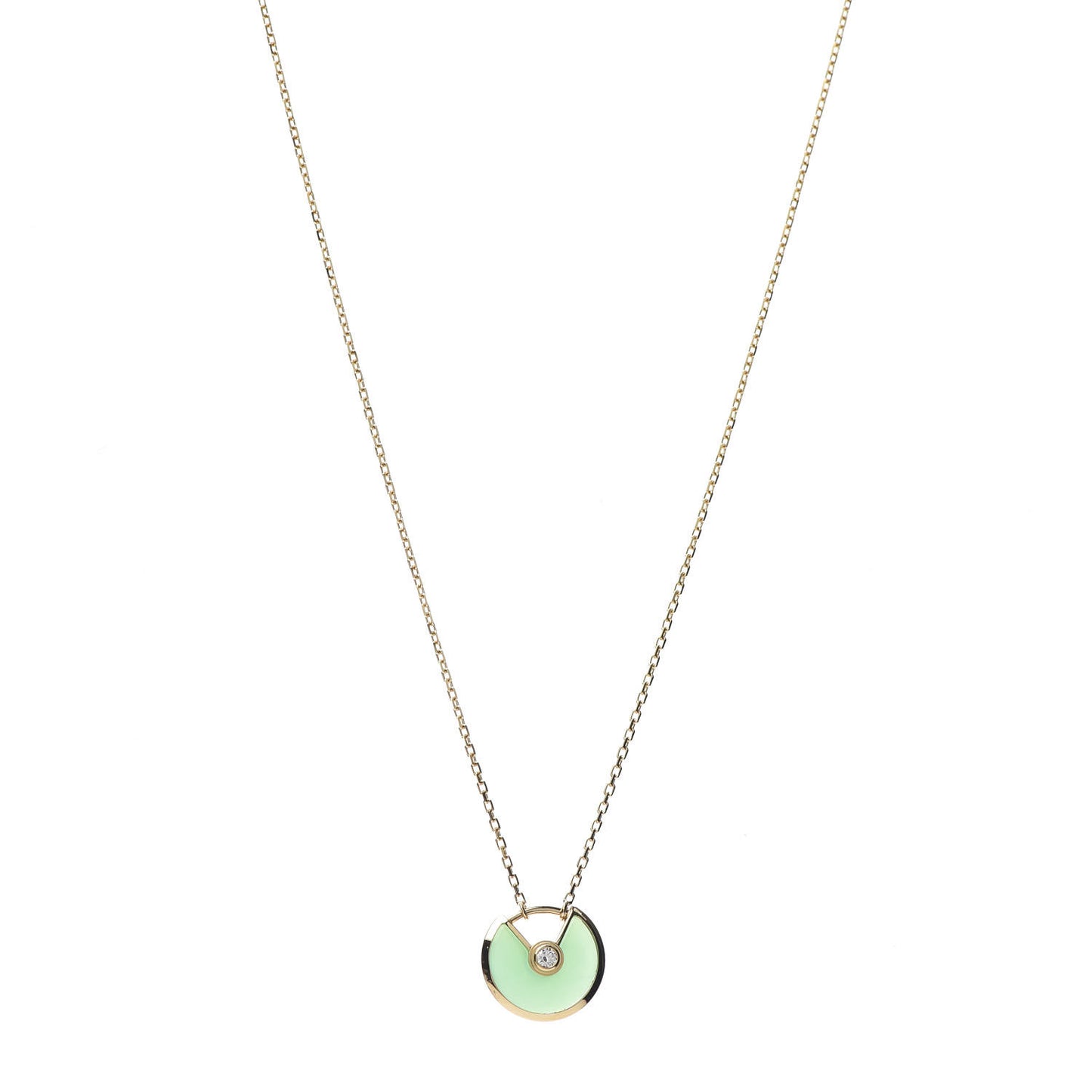 18K Yellow Gold Diamond Chrysoprase XS Amulette de Cartier Pendant Necklace