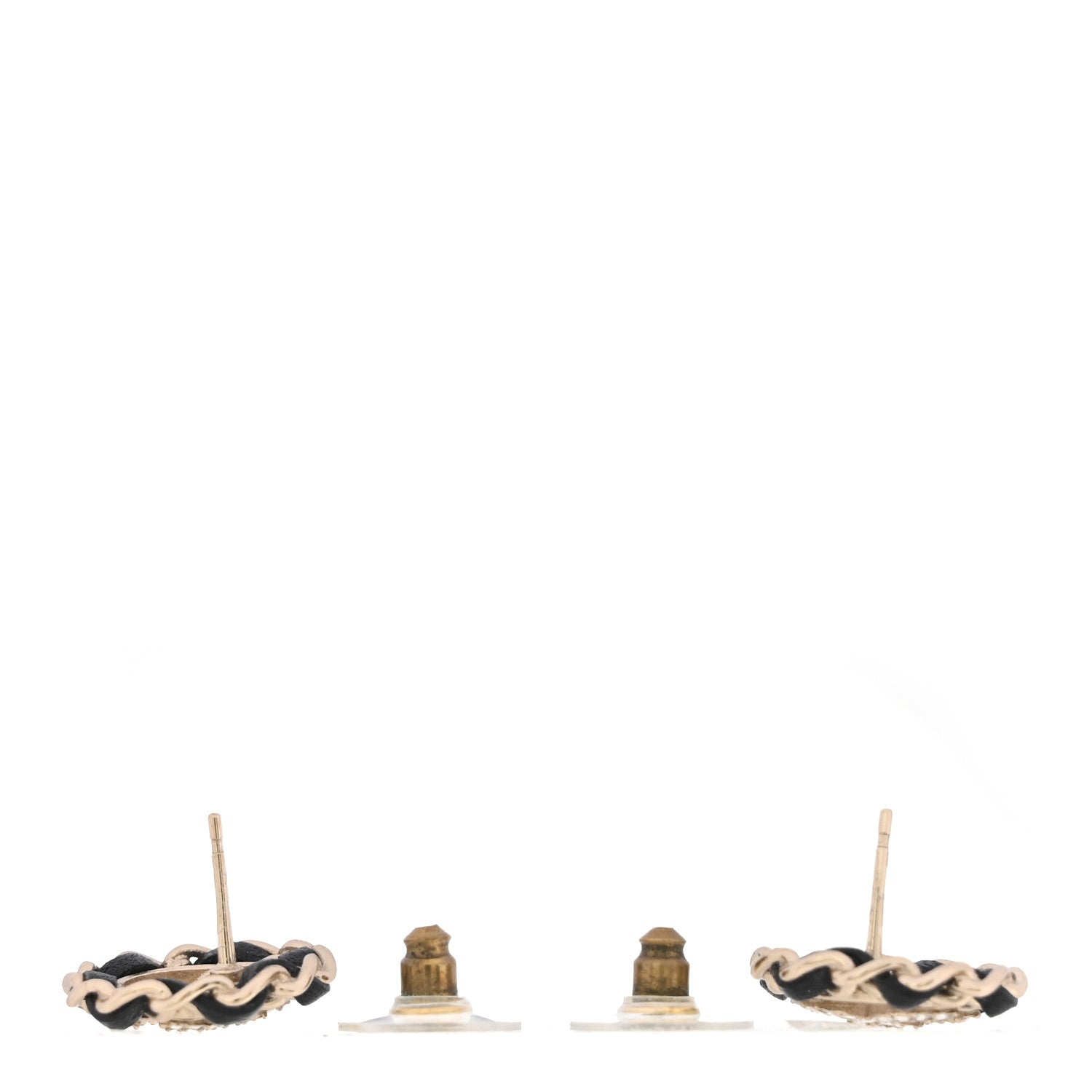 Chanel Crystal Lambskin Chain CC Stud Earrings Black Gold 3 of 5