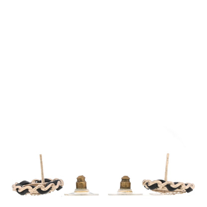 Chanel Crystal Lambskin Chain CC Stud Earrings Black Gold 3 of 5