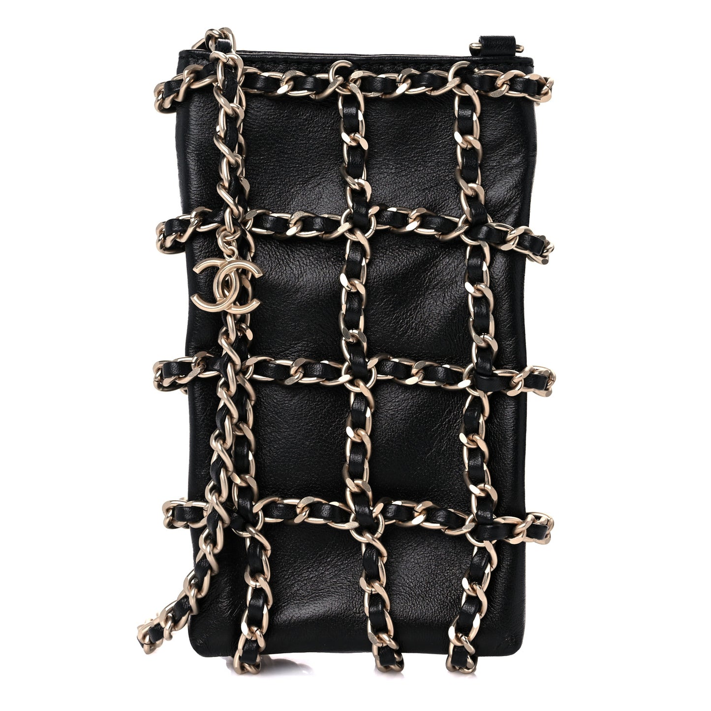 Lambskin Tech Me Out Clutch With Chain Black
