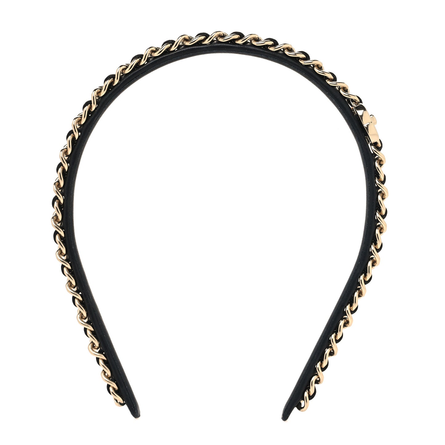 Metal Lambskin CC Turnlock Chain Headband Gold Black