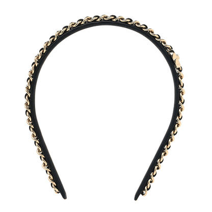 Chanel Metal Lambskin CC Turnlock Chain Headband Gold Black 1 of 4