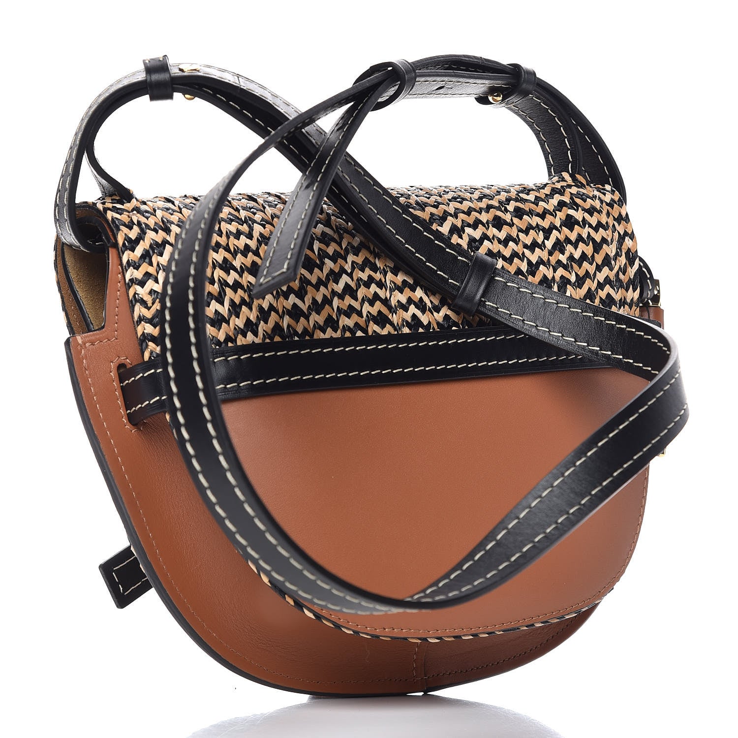 Loewe Calfskin Woven Raffia Small Gate Crossbody Bag Tan 3 of 8