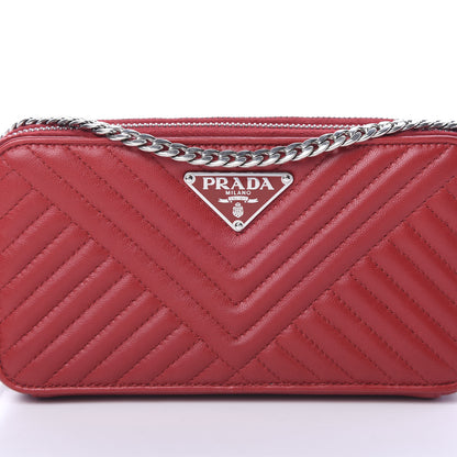 Prada Nappa Impunture Diagramme Mini Double Zip Chain Crossbody Bag Fuoco 9 of 11