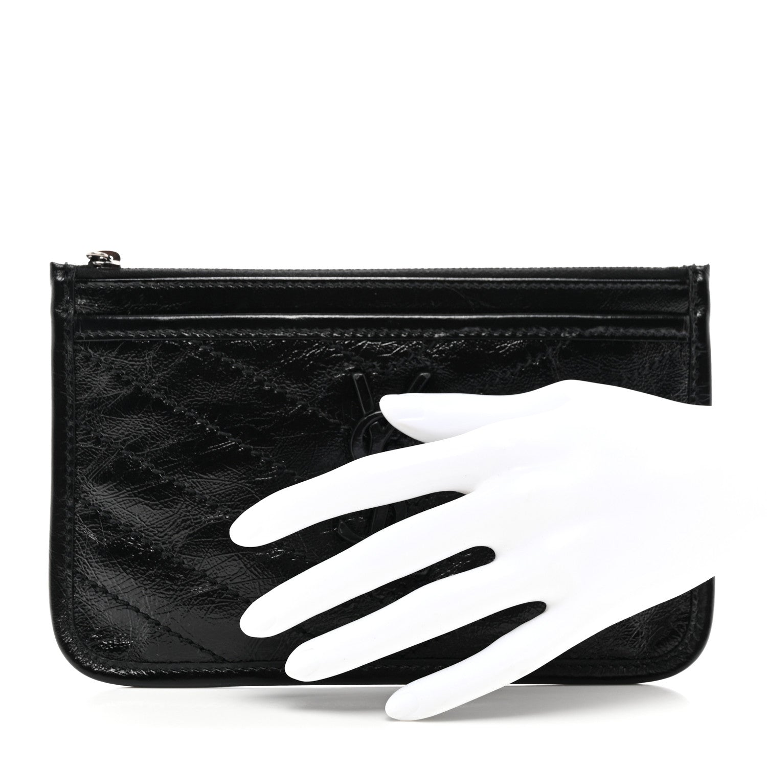 Saint Laurent Crinkled Calfskin Matelasse Monogram Niki Bill Pouch Black 2 of 7