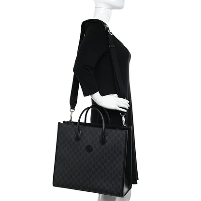 Gucci GG Supreme Monogram Azalea Calfskin Web Medium Retro Interlocking G Tote Bag Black 2 of 9