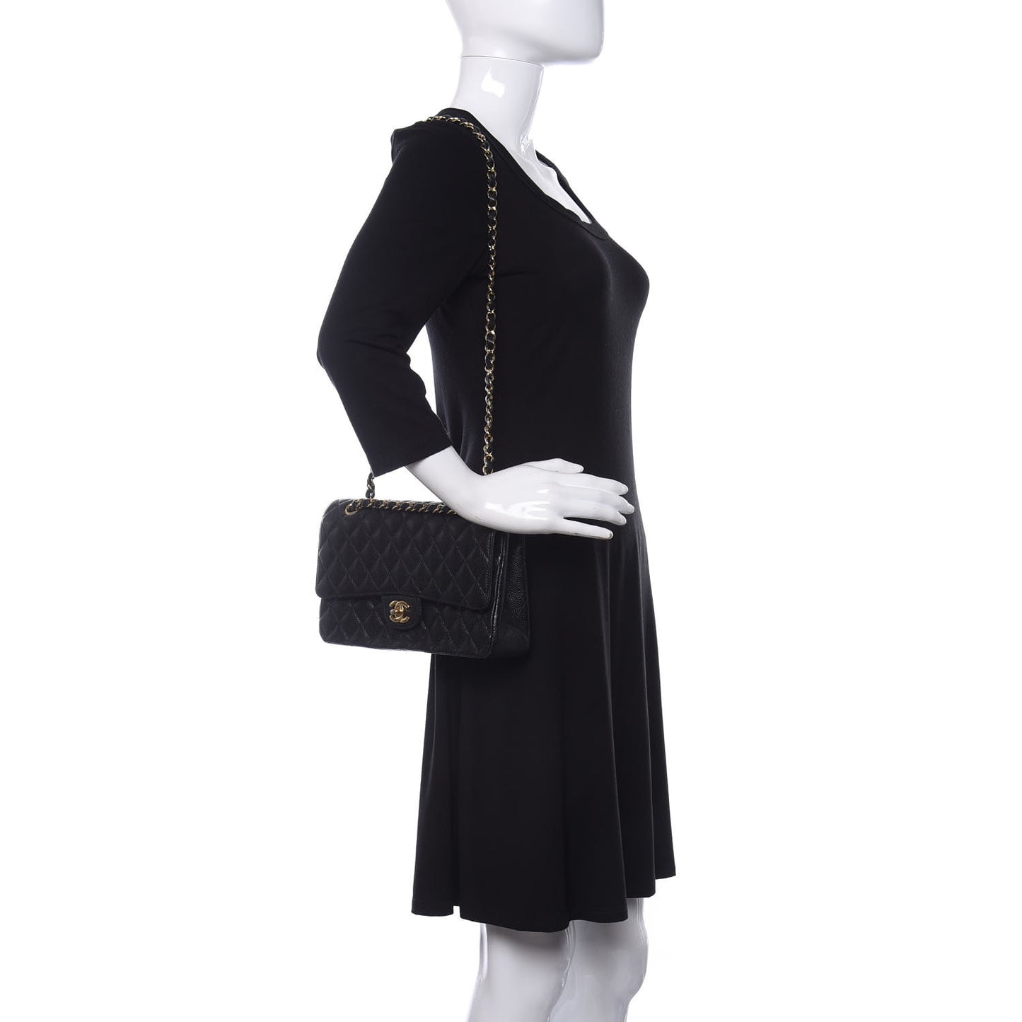 Caviar Quilted Medium Double Flap Black