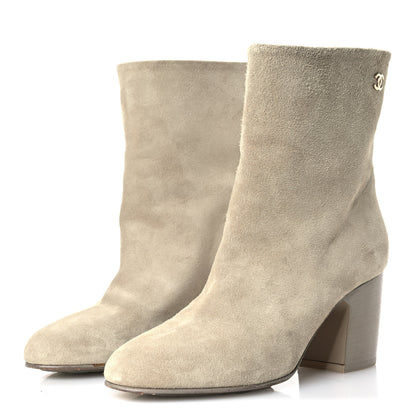 Chanel Suede Calfskin CC Short Boots 37.5 Beige 4 of 8