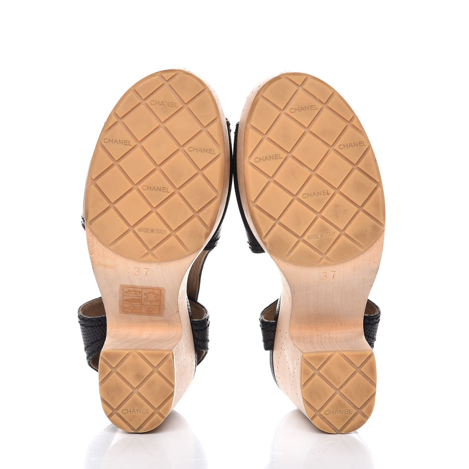 Chanel Lambskin Perforated CC Wood Clogs 37 Black 7 of 11
