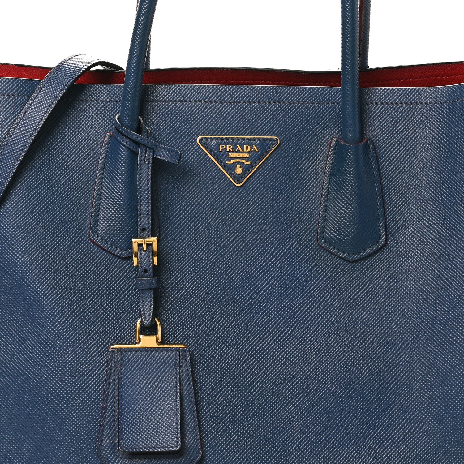 Prada Saffiano Cuir Medium Double Bag Bleuette Rosso 7 of 9
