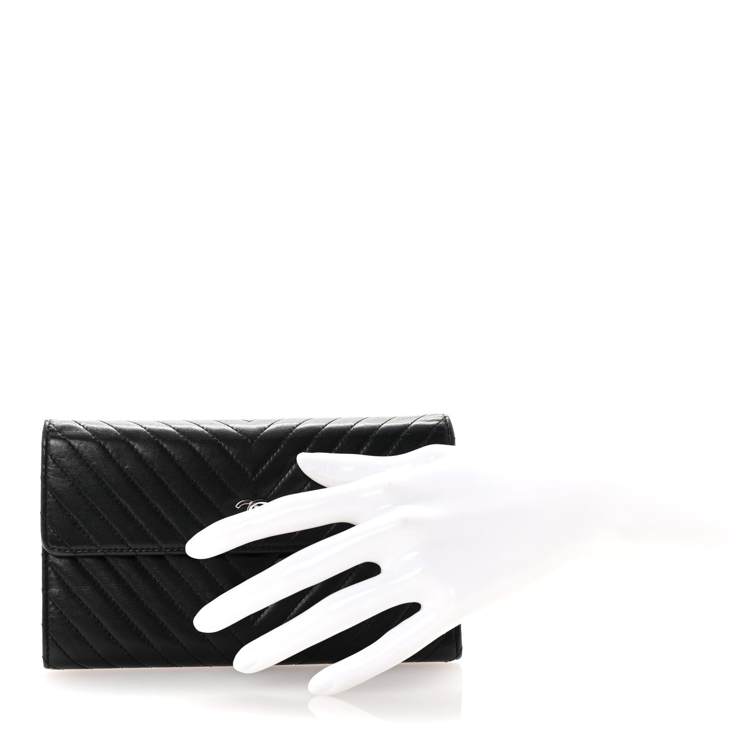 Chanel Cafskin Chevron Quilted Flap Wallet Black 2 of 8