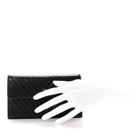 Chanel Cafskin Chevron Quilted Flap Wallet Black 2 of 8
