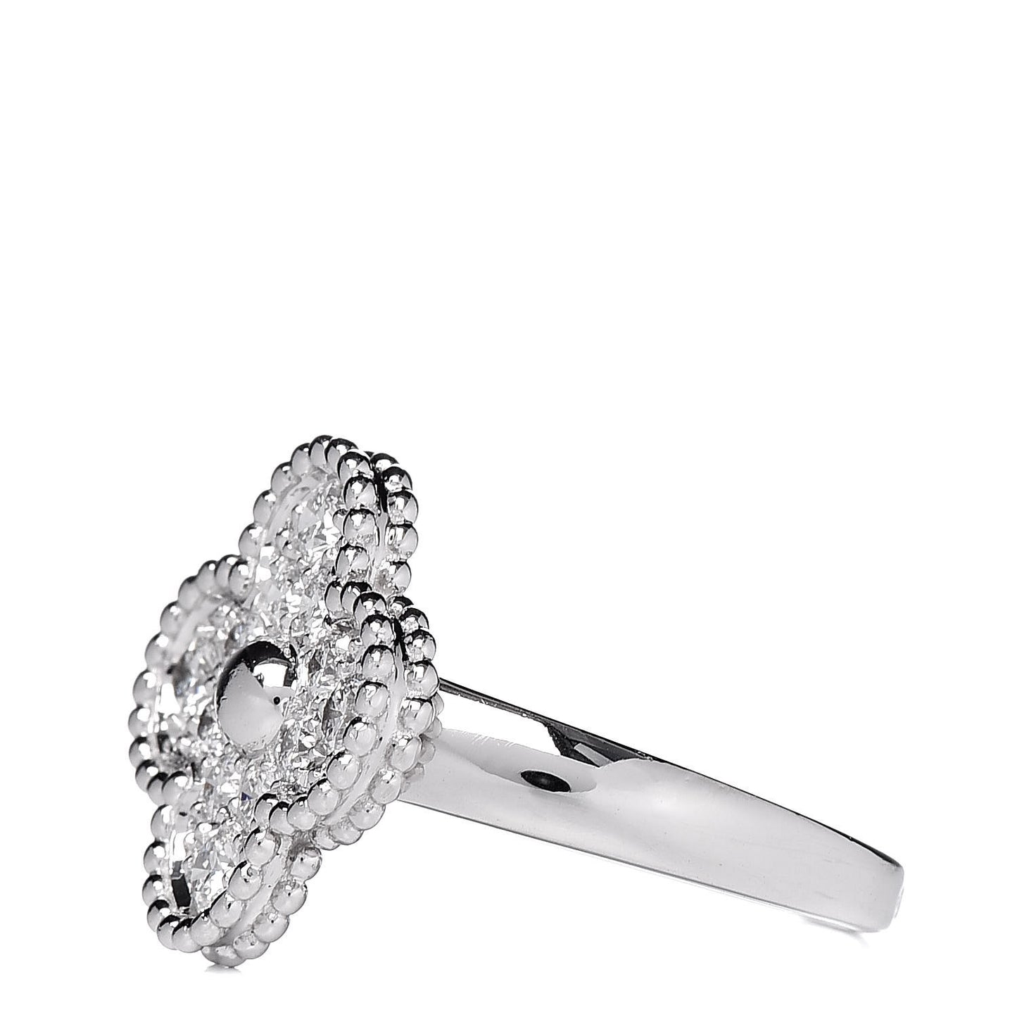 18K White Gold Diamond Vintage Alhambra Ring 49 5