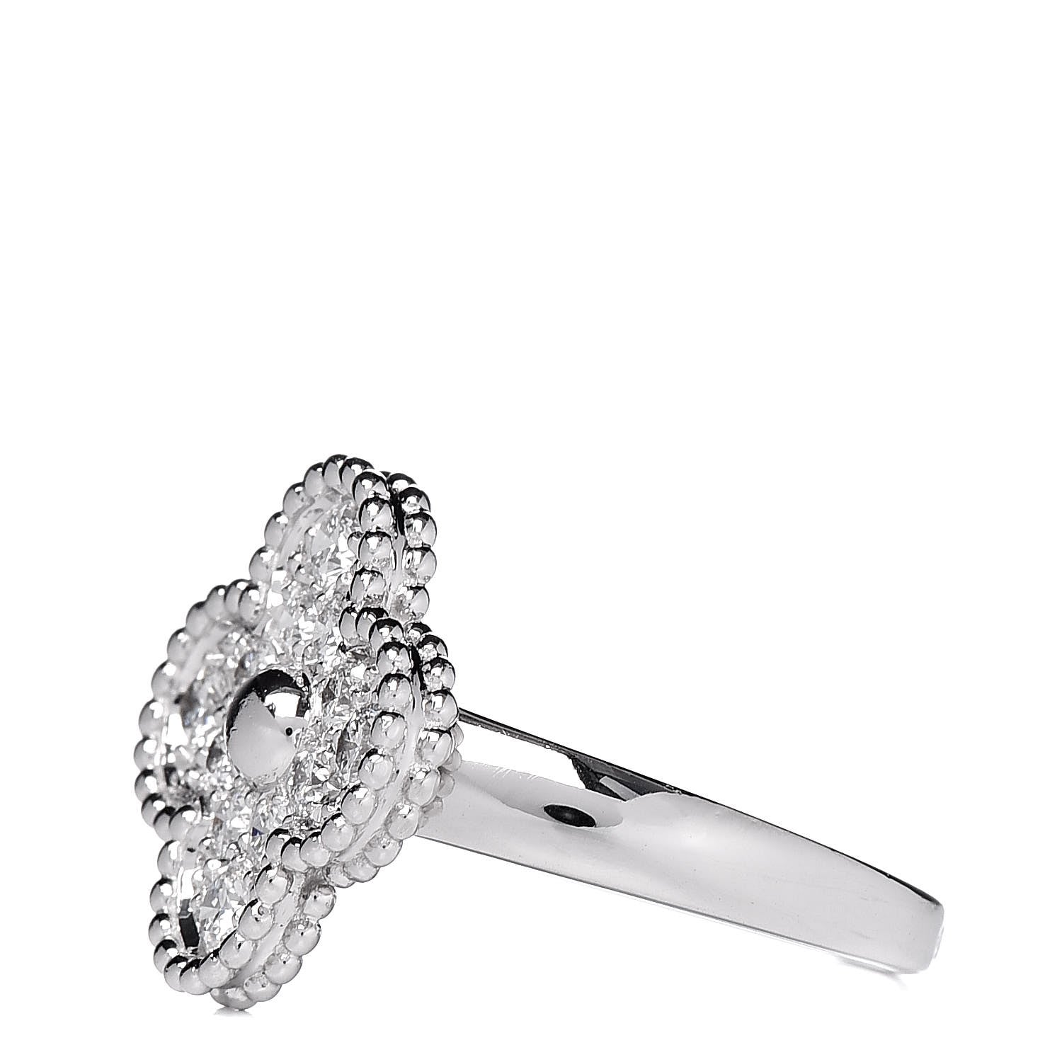 Van Cleef & Arpels 18K White Gold Diamond Vintage Alhambra Ring 49 5 3 of 5