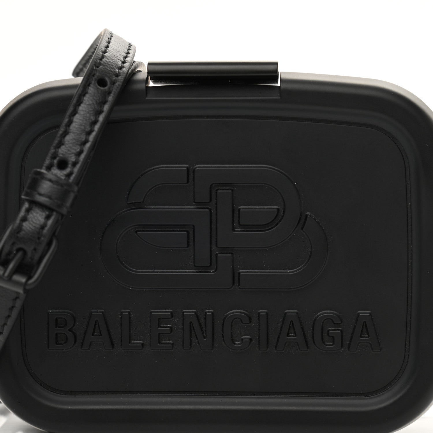 Balenciaga Recycled Plastic Calfskin Embossed Mini Lunch Box Case with Strap Black 7 of 10