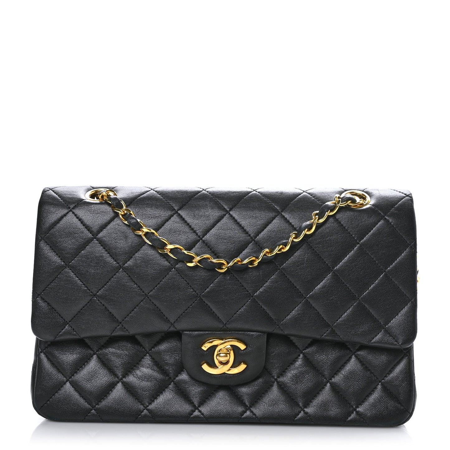 Lambskin Quilted Medium Double Flap Black