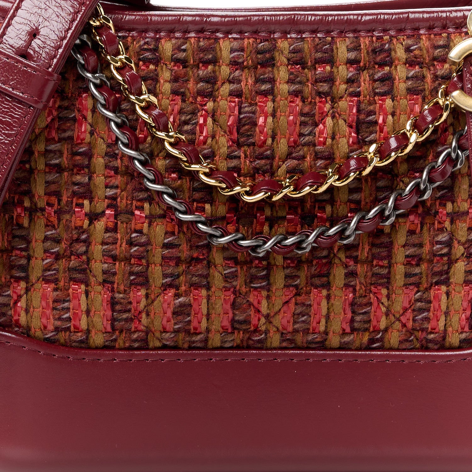 Chanel Tweed Calfskin Small Gabrielle Hobo Burgundy 9 of 12