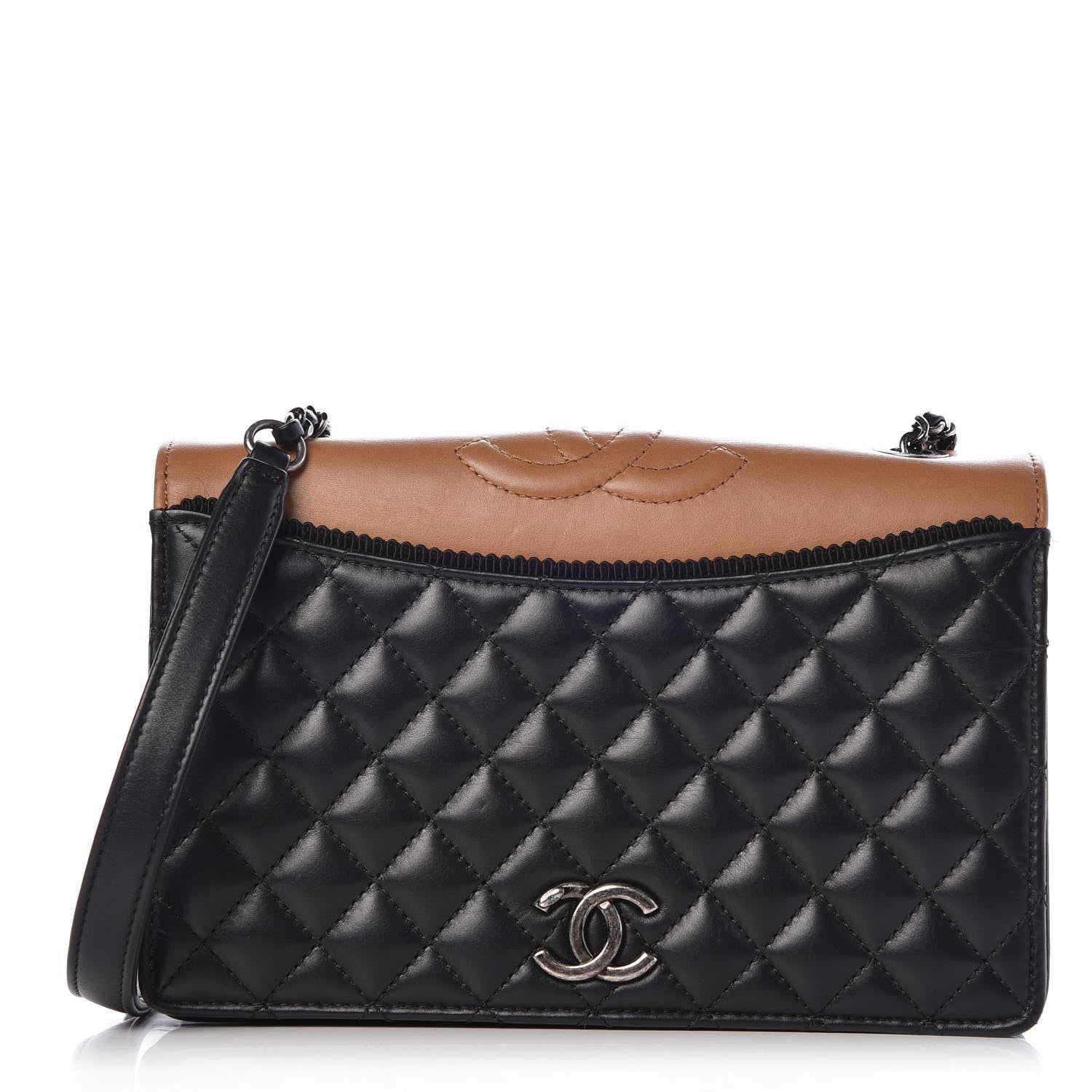 Chanel Calfskin Quilted Small Ballerine Flap Black Beige 1 of 9
