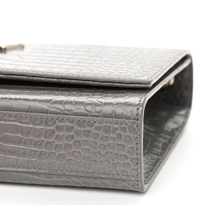 Saint Laurent Calfskin Crocodile Embossed Medium Classic Monogram Kate Tassel Satchel Earth Grey 9 of 9
