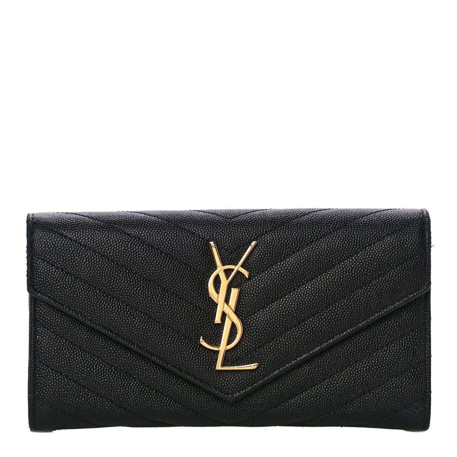 Saint Laurent Grain De Poudre Matelasse Chevron Monogram Flap Wallet Black 1 of 14