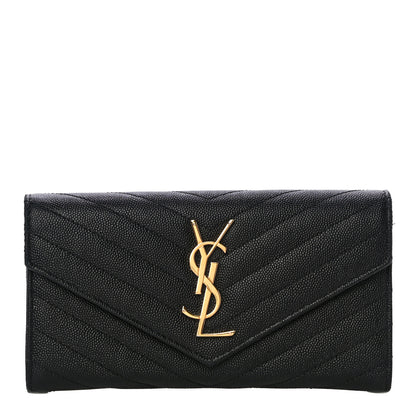 Saint Laurent Grain De Poudre Matelasse Chevron Monogram Flap Wallet Black 1 of 14