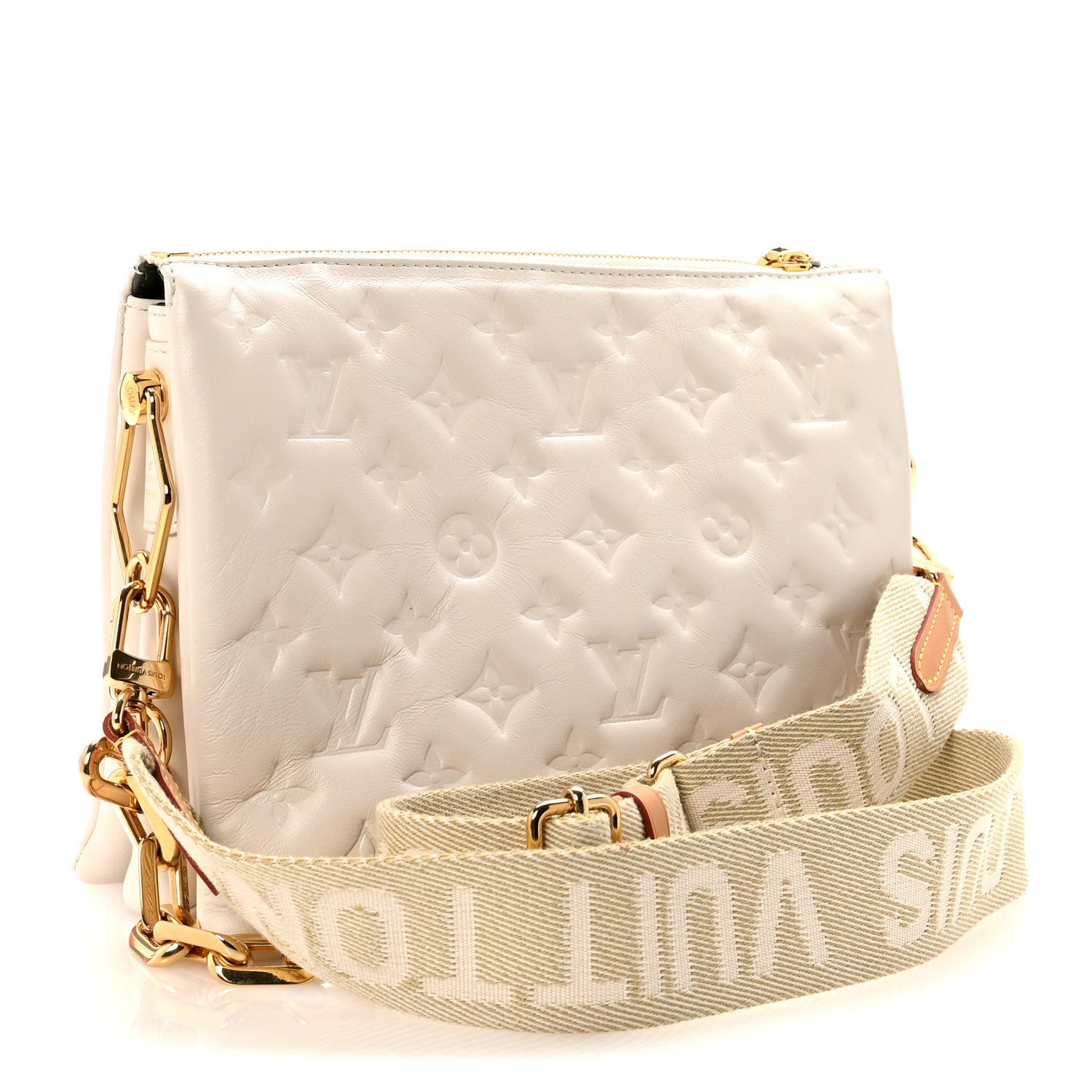 Louis Vuitton Lambskin Embossed Monogram Coussin PM Beige Cream