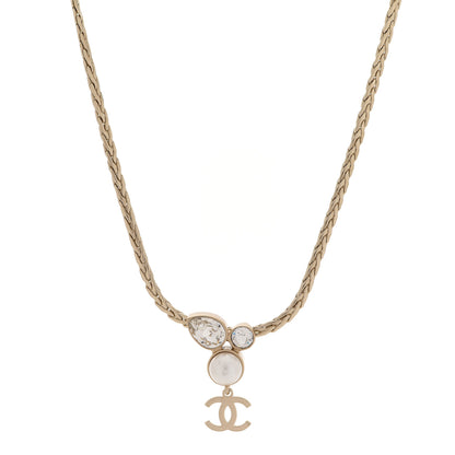 Chanel Pearl Crystal CC Teardrop Braided Necklace Gold 1 of 6