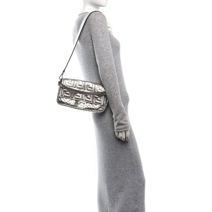 Fendi Vitello Catalan Mirror FF 1974 Embossed Baguette Argento 2 of 11