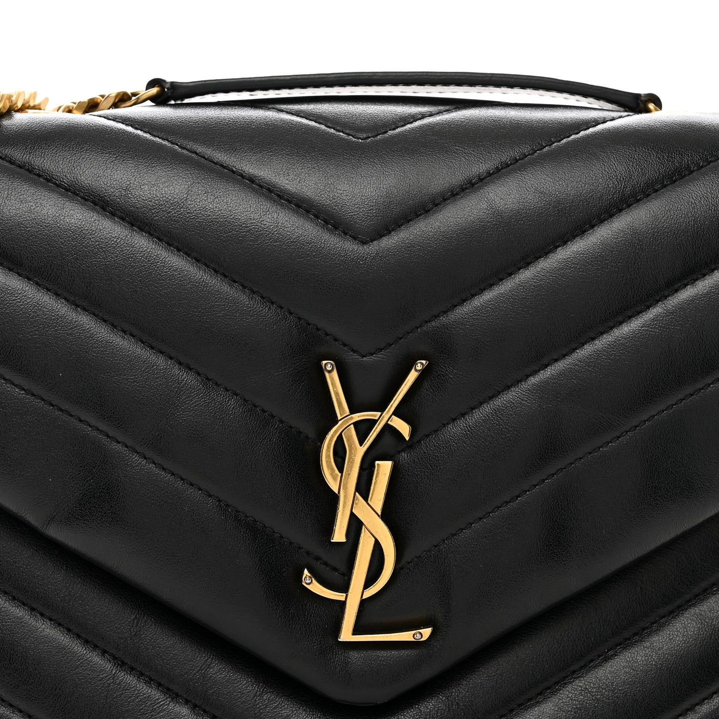 Calfskin Y Quilted Monogram Medium Loulou Chain Satchel Black