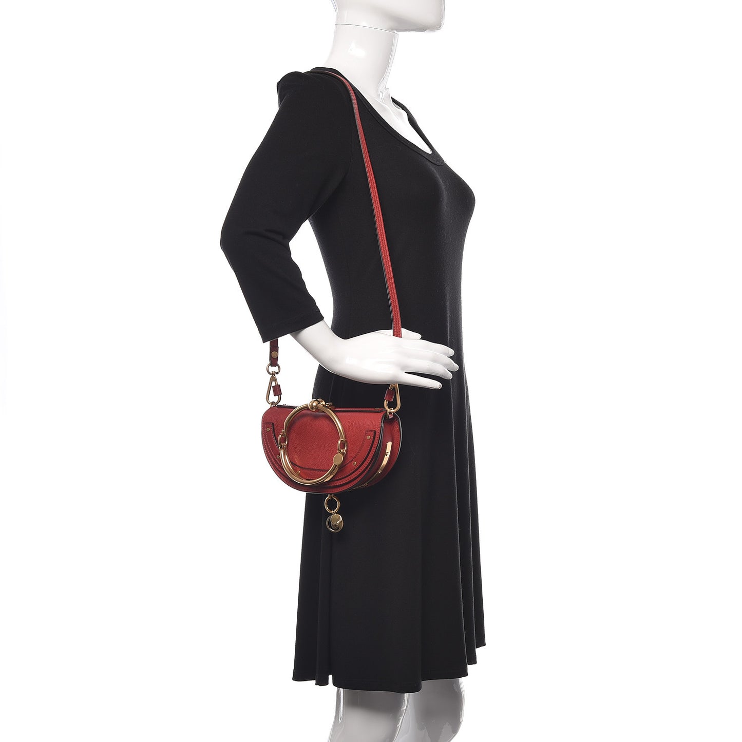 Calfskin Small Nile Bracelet Minaudiere Bag Dahlia Red