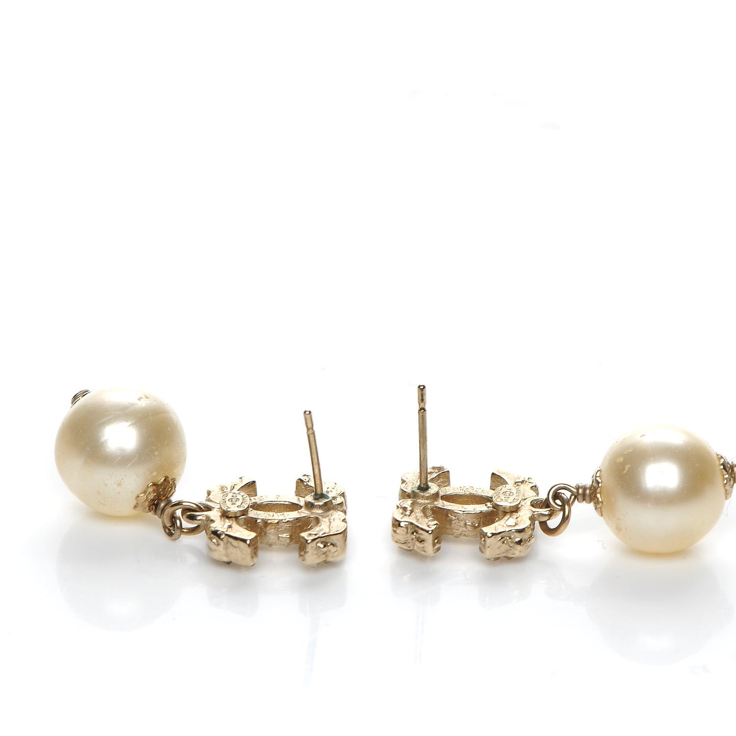 Crystal CC Pearl Drop Earrings Light Gold