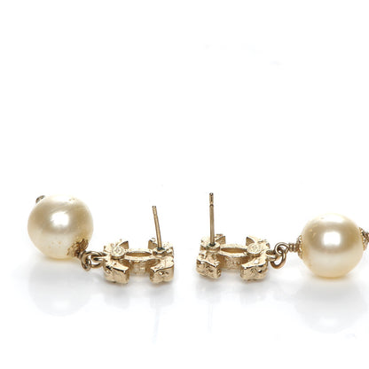 Chanel Crystal CC Pearl Drop Earrings Light Gold 3 of 4