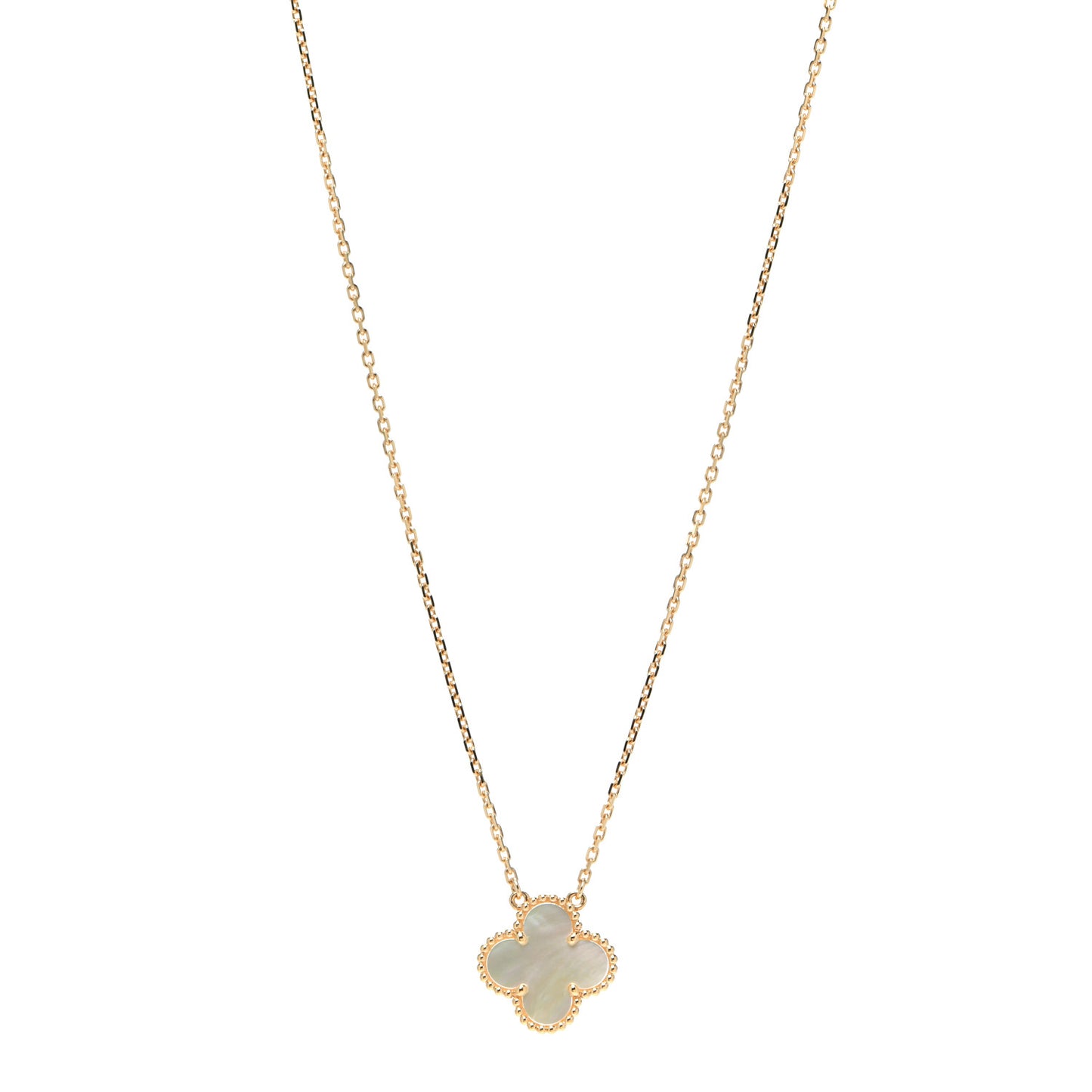 18K Yellow Gold Mother of Pearl Vintage Alhambra Pendant Necklace